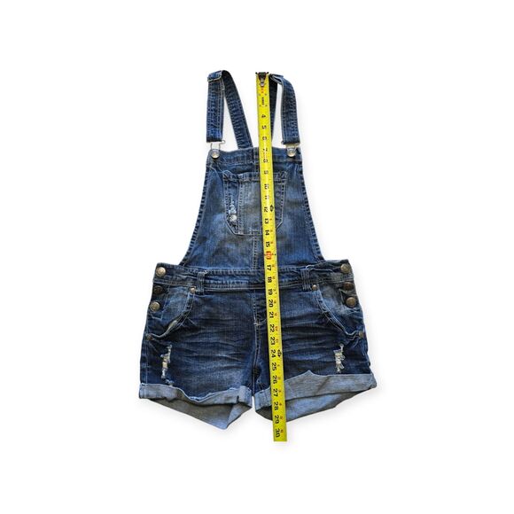 WallFlower Denim Overalls Shorts Distressed Blue Medium Wash Women M - Picture 4 of 6